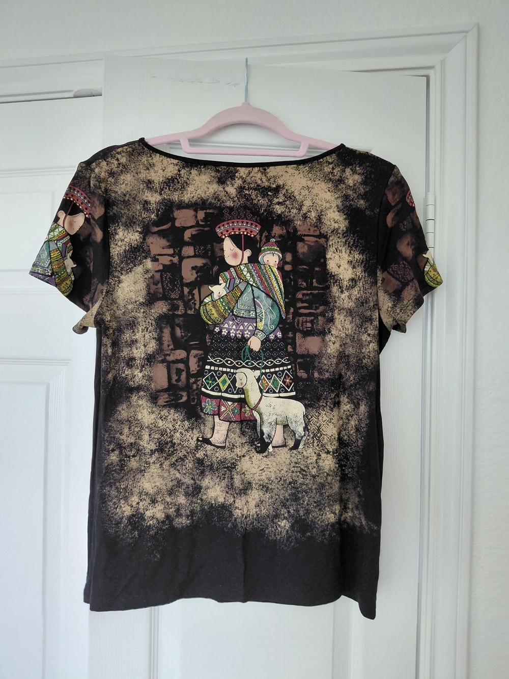 Boho Folk Art Graphic Tee with Peruvian Campesina